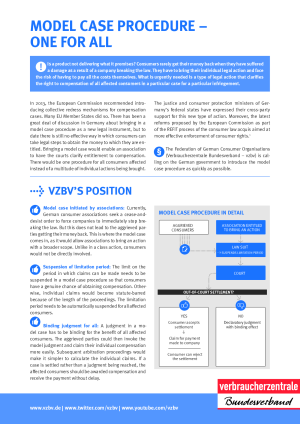Model Case Procedure - one for all | Factsheet Verbraucherzentrale Bundesverband | February 2018