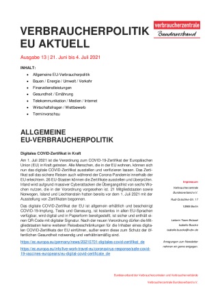 Newsletter Verbraucherpolitik EU aktuell 13/2021
