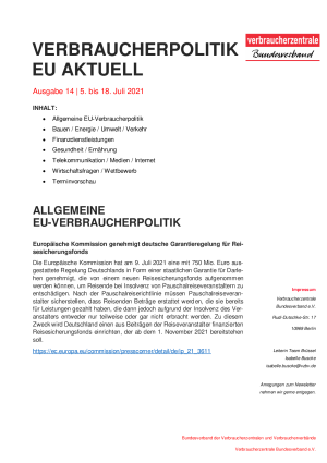 Newsletter Verbraucherpolitik EU aktuell 14/2021