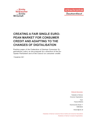 Creating a fair single European market for consumer credit and adapting to the changes of digitalisation | September 2021