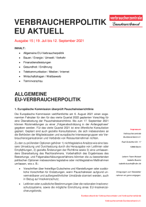 Newsletter Verbraucherpolitik EU aktuell 15/2021
