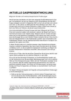 Aktuelle Gaspreisentwicklung