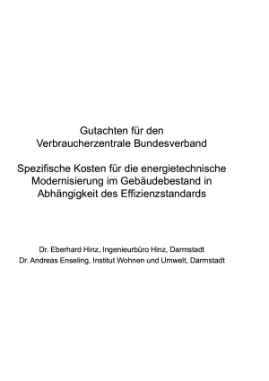 Gutachten Spezifische Kosten für die energietechnische Modernisierung im Gebäudebestand in Abhängigkeit des Effizienzstandards