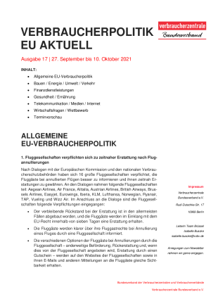 Newsletter Verbraucherpolitik EU aktuell 17 / 2021