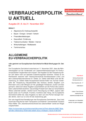 Newsletter Verbraucherpolitik EU aktuell 20 / 2021