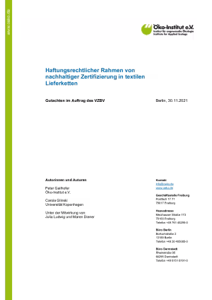 Haftungsrechtlicher Rahmen von nachhaltiger Zertifizierung in textilen Lieferketten
