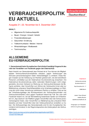Newsletter Verbraucherpolitik EU aktuell 21 / 2021