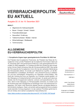 Newsletter Verbraucherpolitik EU aktuell 22 /2021