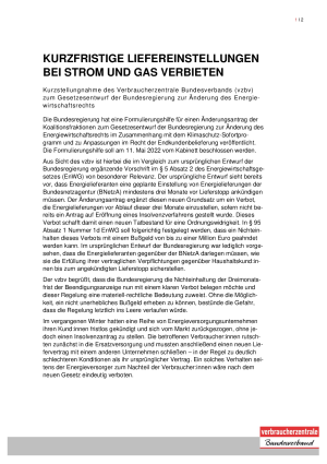 vzbv-Stellungnahme zum Energiewirtschaftsrecht