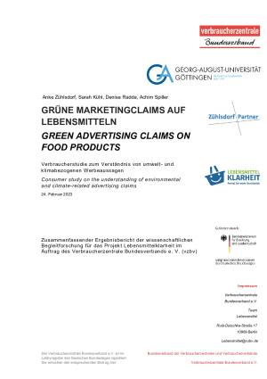 Grüne Marketingclaims auf Lebensmitteln / Green advertising claims on food products | Studie im Auftrag des vzbv | Februar 2023