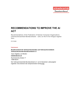 Recommendations to improve the AI Act | 07. Juli 2023