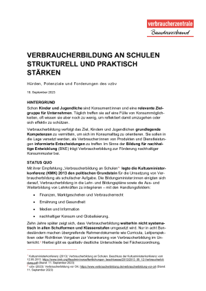 vzbv-Forderungspapier Verbraucherbildung | September 2023