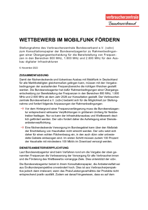 Wettbewerb im Mobilfunk fördern | Stellungnahme des vzbv | November 2023
