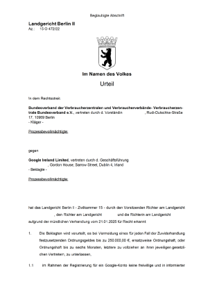 Urteil des Landgericht Berlin II vom 25.03.2025; Az. 15 O 472/22 – nicht rechtskräftig
