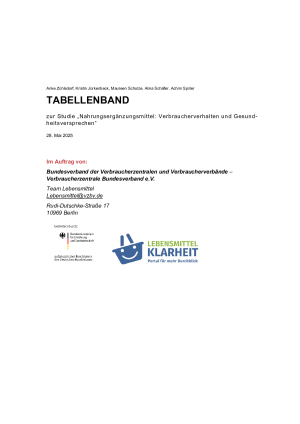 Tabellenband: Studie zu Nahrungsergänzungsmitteln