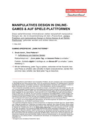 Manipulatives Designs in Online-Games und auf Spiele-Plattformen