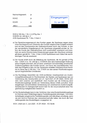 Urteil des Kammergericht Berlin vom 03.06.2025; Az. XI ZR 45/24