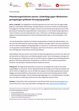 Patientenorganisationen warnen: Länderklage gegen Mindestmengenregelungen gefährdet Versorgungsqualität