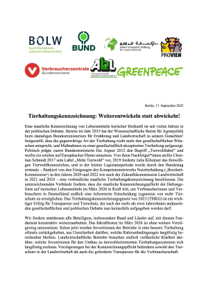 Tierhaltungskennzeichnung: Weiterentwickeln statt abwickeln 