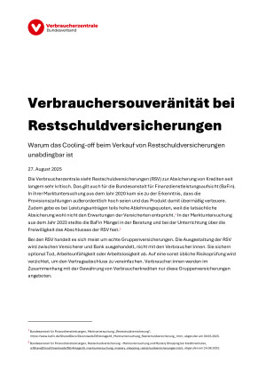 Restschuldversicherungen: Warum das Cooling-off beim Verkauf von Restschuldversicherungen unabdingbar ist