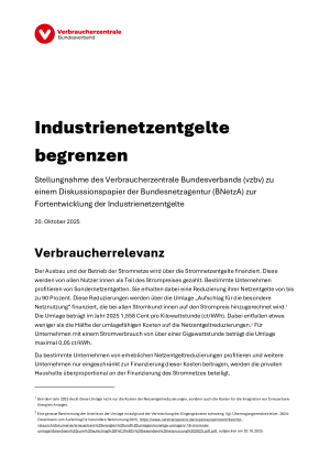 Industrienetzentgelte begrenzen