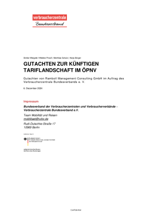 Gutachten zur zukünftigen Tariflandschaft im ÖPNV