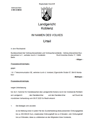 Urteil des LG Koblenz vom 16.09.2025 (Az. 3 HK O 69/24) - nicht rechtskräftig