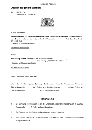Beschluss des OLG Bamberg vom 20.05.2026 | 3 U 37/25 e