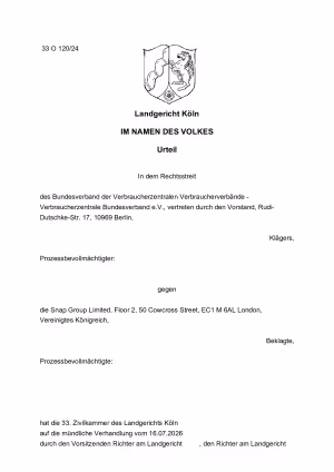 Snaptchat | Urteil des Landgerichts Köln | Az. 33 O 120/24