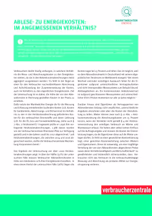 Ablese- zu Energiekosten: Im angemessenen Verhältnis? | Faktenblatt desMarktwächters Energie | Juli 2019