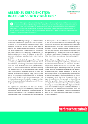 Ablese- zu Energiekosten: Im angemessenen Verhältnis? | Faktenblatt desMarktwächters Energie | Juli 2019