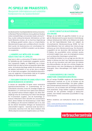 PC-Spiele im Praxistest: Mangelnde Informationen und schlechter Kundenservice als Spielverderber? | Faktenblatt des Marktwächters Digitale Welt | August 2019onen und schlechter Kundenservice als Spielverderber?" 