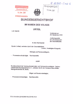 Urteil des Bundesgerichtshofs vom 29. September 2016 (I ZR 16/15) opodo - vzbv