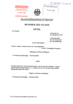 Urteil des Bundesgerichtshofs vom 29. September 2016 (I ZR 16/15) opodo - vzbv