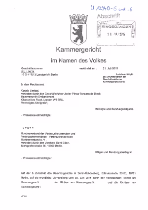 Urteil Kammergericht Berlin vom 21. Juli 2015 (5 U 114/14) opodo - vzbv