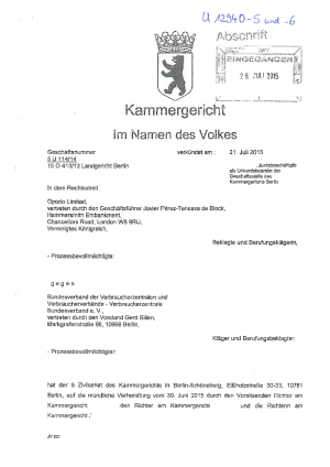 Urteil Kammergericht Berlin vom 21. Juli 2015 (5 U 114/14) opodo - vzbv