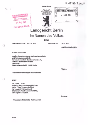 Urteil des Landgerichts Berlin vom 29.07.2014 (15 O 413-13) opodo.de - vzbv