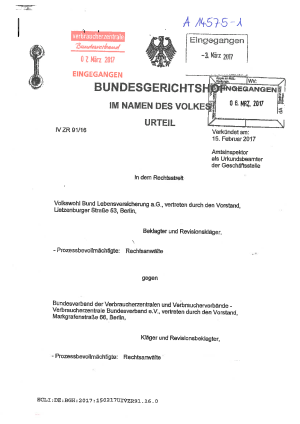 Volkswohl Bund | Urteil des BGH (Az. VI ZR 91/16) vom 15.02.2017