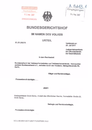 Urteil des Bundesgerichtshof vom 25. Juli 2017, Az. XI ZR 260/15