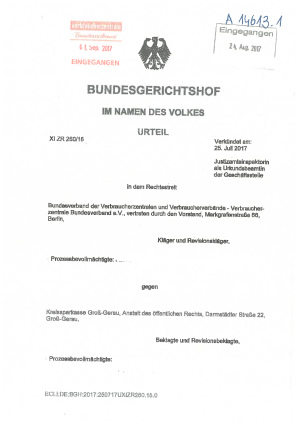 Urteil des Bundesgerichtshof vom 25. Juli 2017, Az. XI ZR 260/15