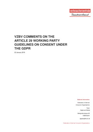 Guidelines on Consent under the GDPR | Comments vzbv | January 2018