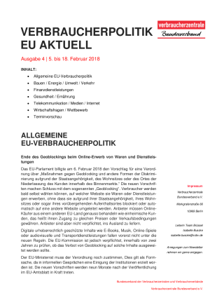 Newsletter Verbraucherpolitik EU aktuell 4/2018
