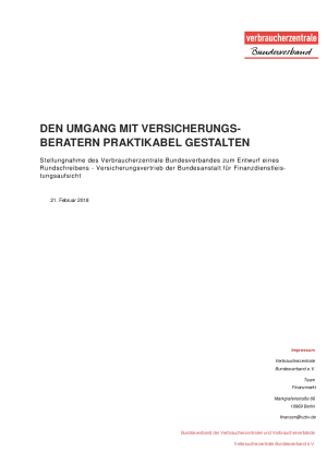 Umgang mit Versicherungsberatern praktikabel gestalten | Stellungnahme des Verbraucherzentrale Bundesverbands | 21.02.2018