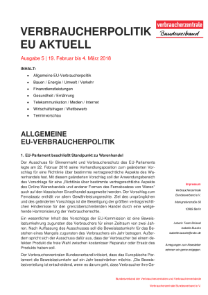 Newsletter Verbraucherpolitik EU aktuell 5/2018