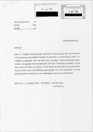 Urteil des Bundesgerichtsofes | Az. I ZR 252/01