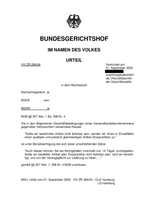 Urteil des Bundesgerichtsofes | Az. VIII ZR 284/04