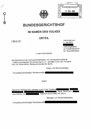 Urteil des Bundesgerichtshofes | Az. I ZR 211/01