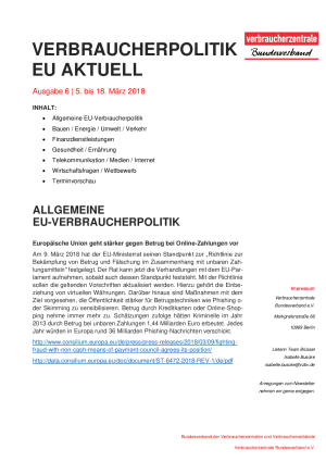 Newsletter Verbraucherpolitik EU aktuell 6/2018