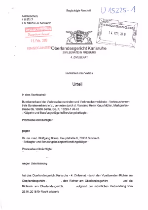 Widerrufsrecht Online-Apotheken | Urteil des OLG Karlsruhe vom 9.2.2018 (Az. 4 U 87/17), nicht rechtskräftig