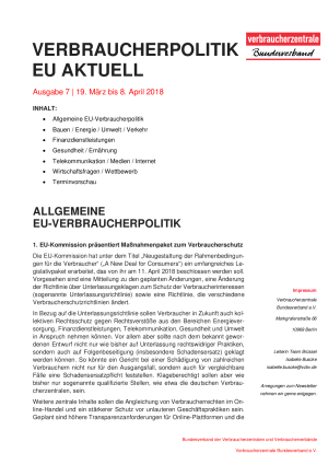 Newsletter Verbraucherpolitik EU aktuell 7/2018